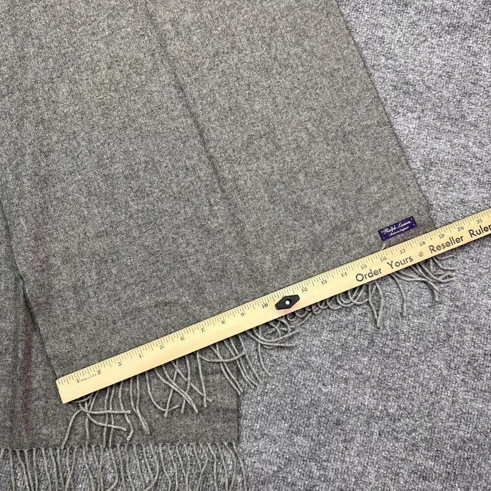 Ralph Lauren Scarf Adult Gray 100% Cashmere Fringe Made England Purple Label
